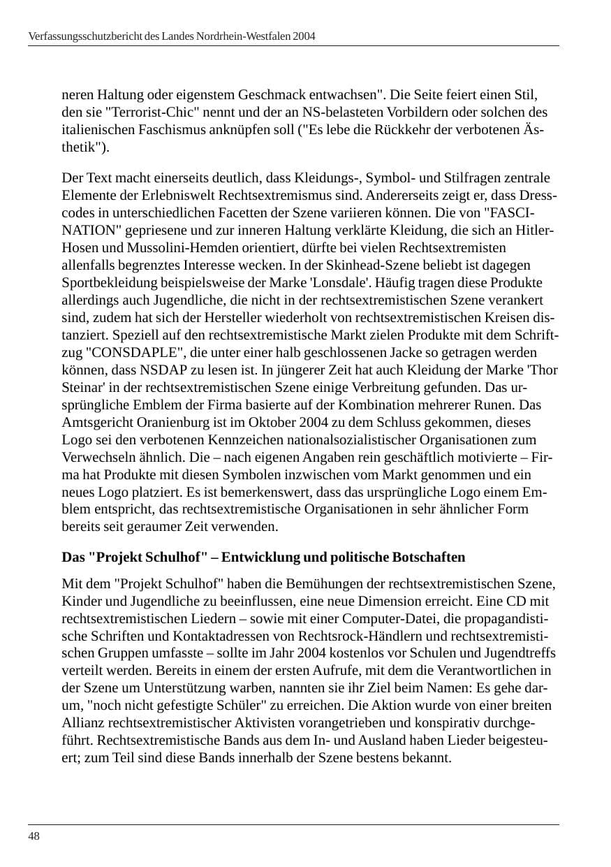 Seite 50 des Verfassungsschutzbericht 2004 Nordrhein-Westfalen