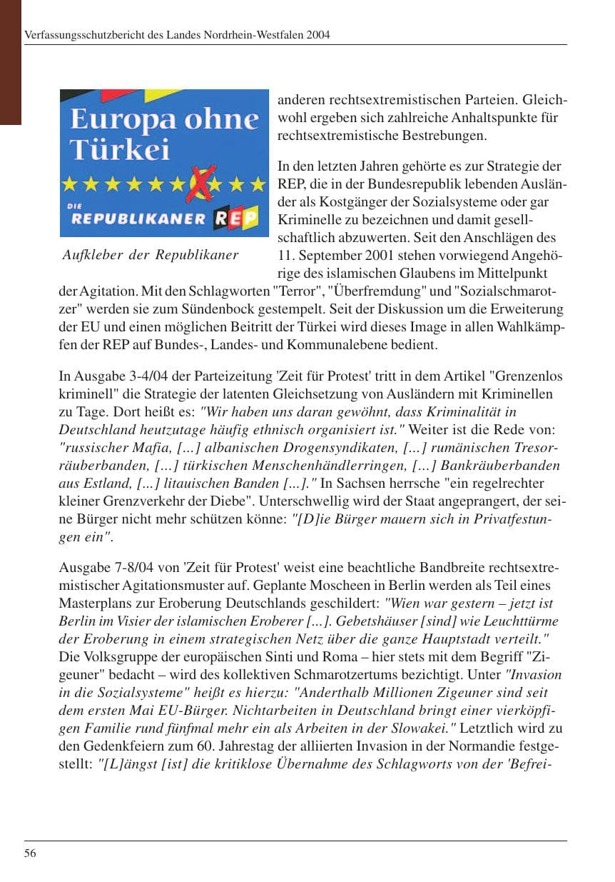 Seite 58 des Verfassungsschutzbericht 2004 Nordrhein-Westfalen