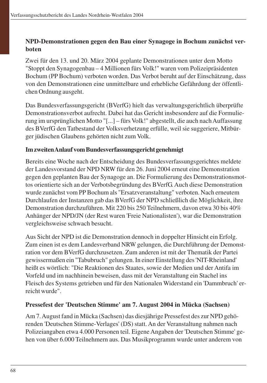 Seite 70 des Verfassungsschutzbericht 2004 Nordrhein-Westfalen