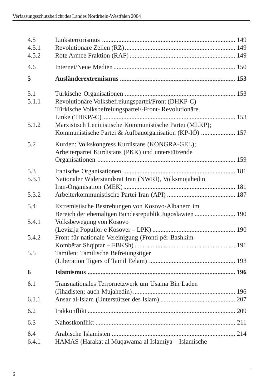 Seite 8 des Verfassungsschutzbericht 2004 Nordrhein-Westfalen