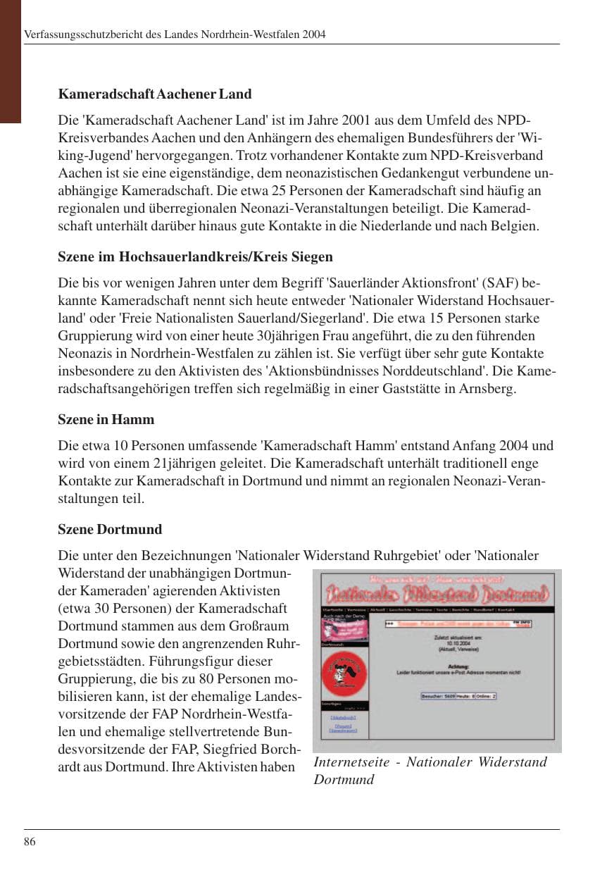 Seite 88 des Verfassungsschutzbericht 2004 Nordrhein-Westfalen