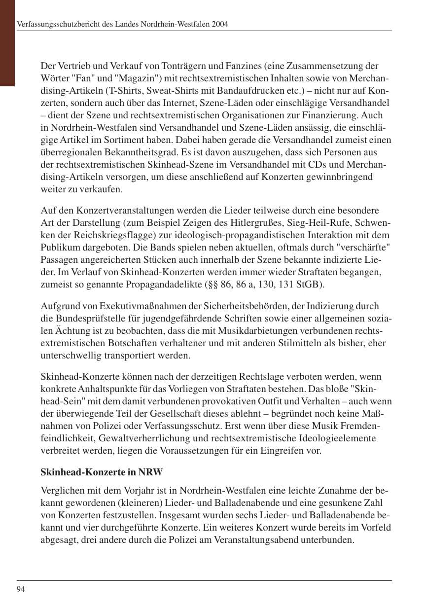 Seite 96 des Verfassungsschutzbericht 2004 Nordrhein-Westfalen