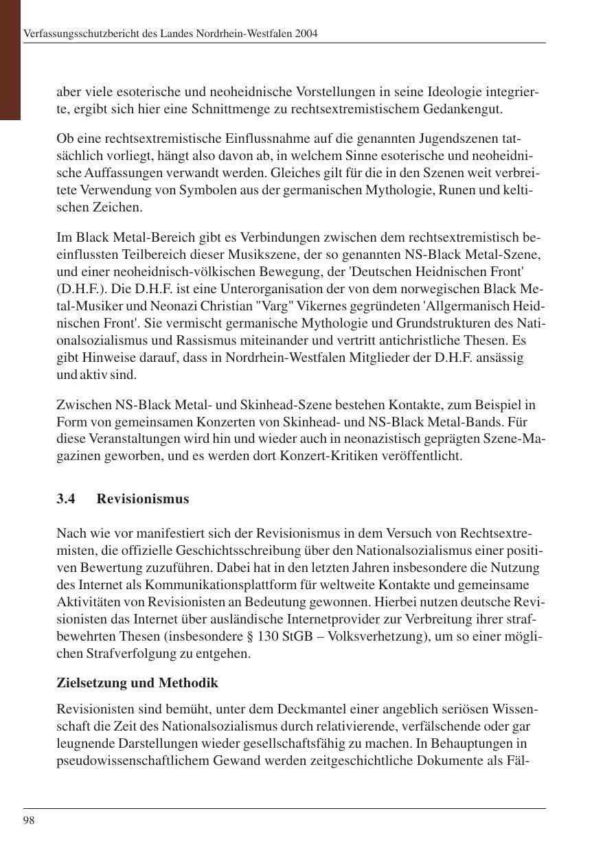 Seite 100 des Verfassungsschutzbericht 2004 Nordrhein-Westfalen