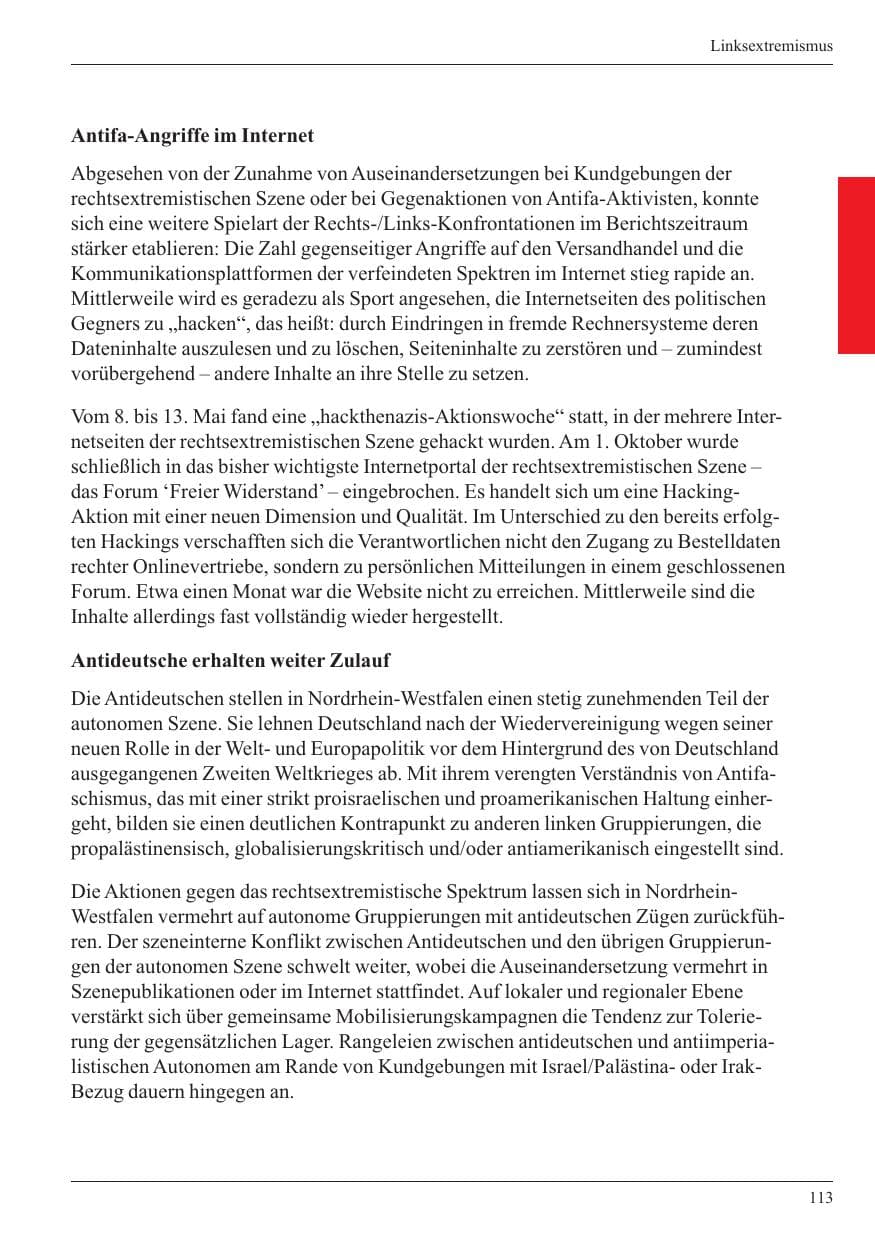 Seite 115 des Verfassungsschutzbericht 2005 Nordrhein-Westfalen