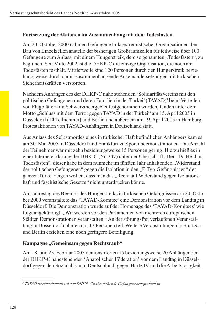 Seite 130 des Verfassungsschutzbericht 2005 Nordrhein-Westfalen