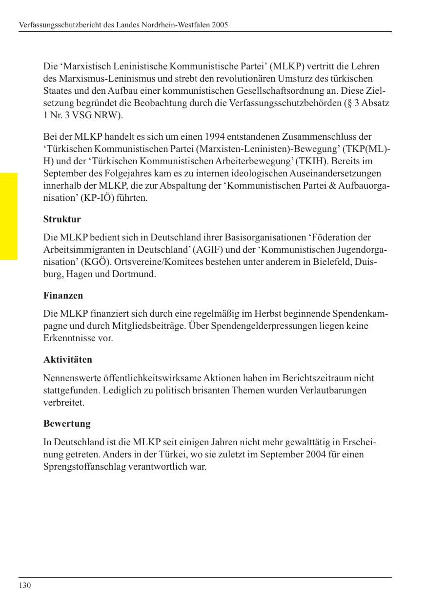 Seite 132 des Verfassungsschutzbericht 2005 Nordrhein-Westfalen