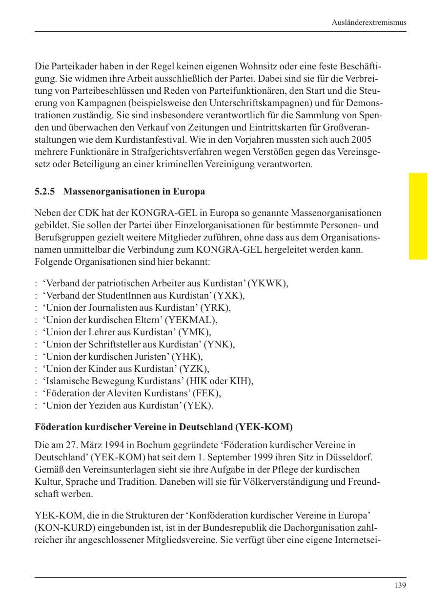 Seite 141 des Verfassungsschutzbericht 2005 Nordrhein-Westfalen