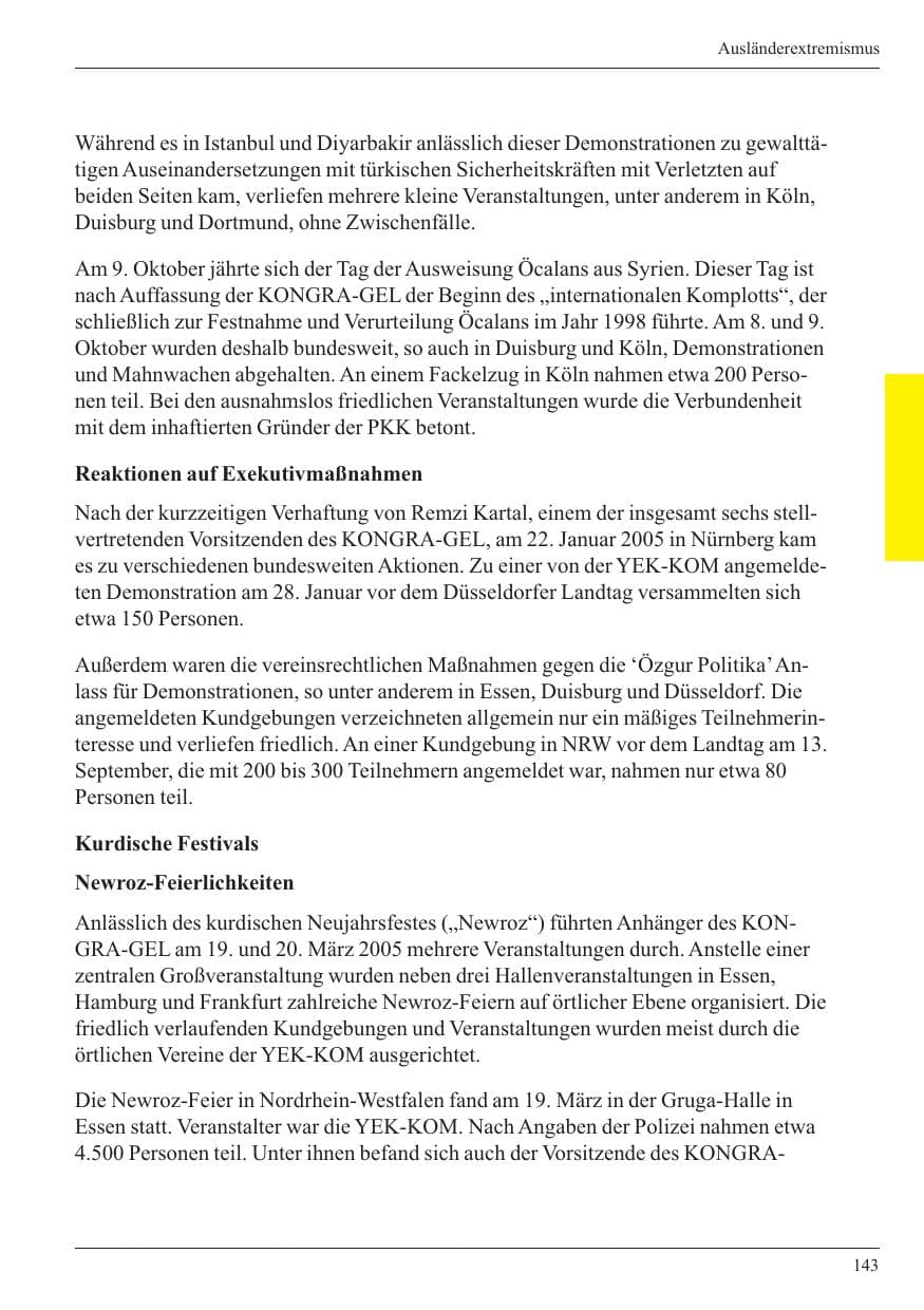 Seite 145 des Verfassungsschutzbericht 2005 Nordrhein-Westfalen