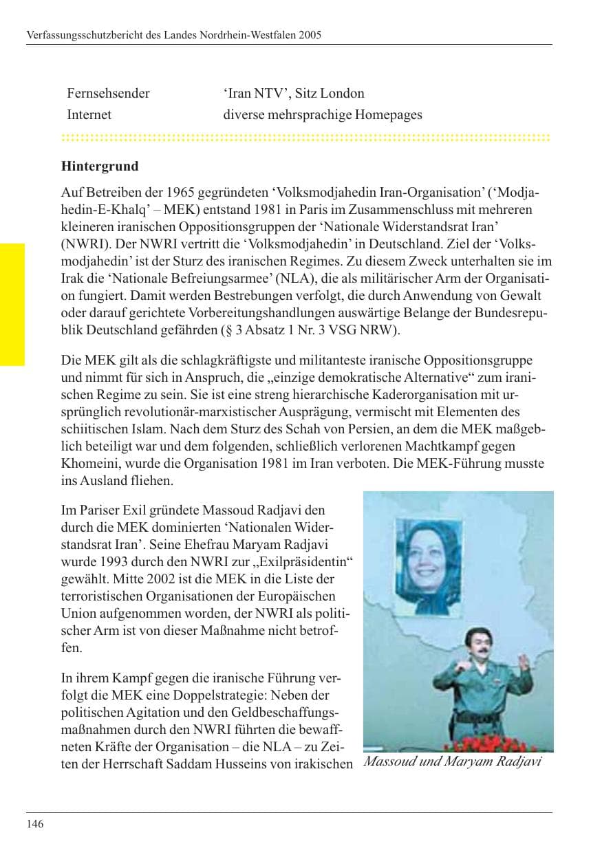 Seite 148 des Verfassungsschutzbericht 2005 Nordrhein-Westfalen