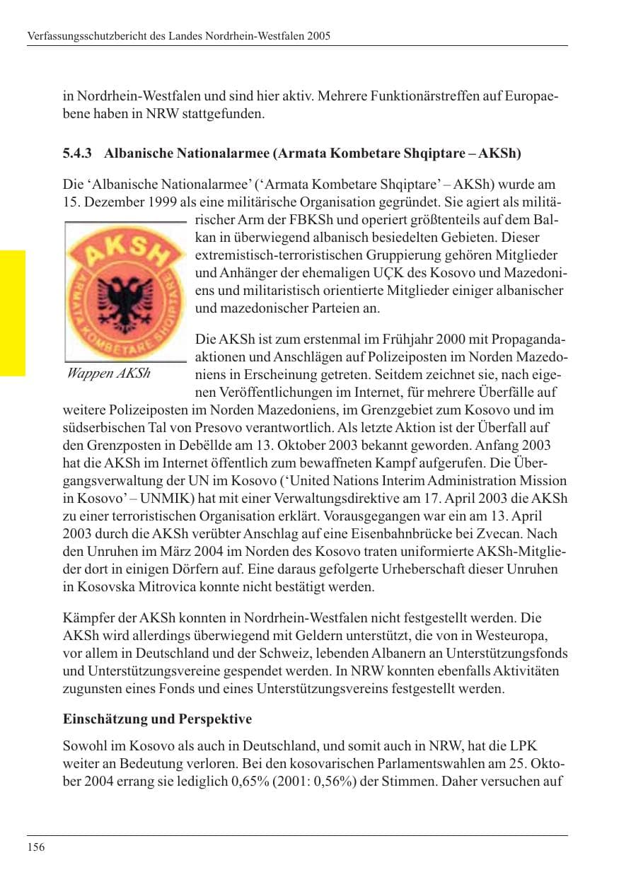 Seite 158 des Verfassungsschutzbericht 2005 Nordrhein-Westfalen