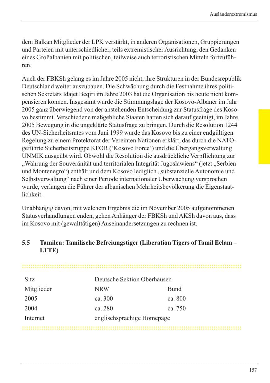 Seite 159 des Verfassungsschutzbericht 2005 Nordrhein-Westfalen