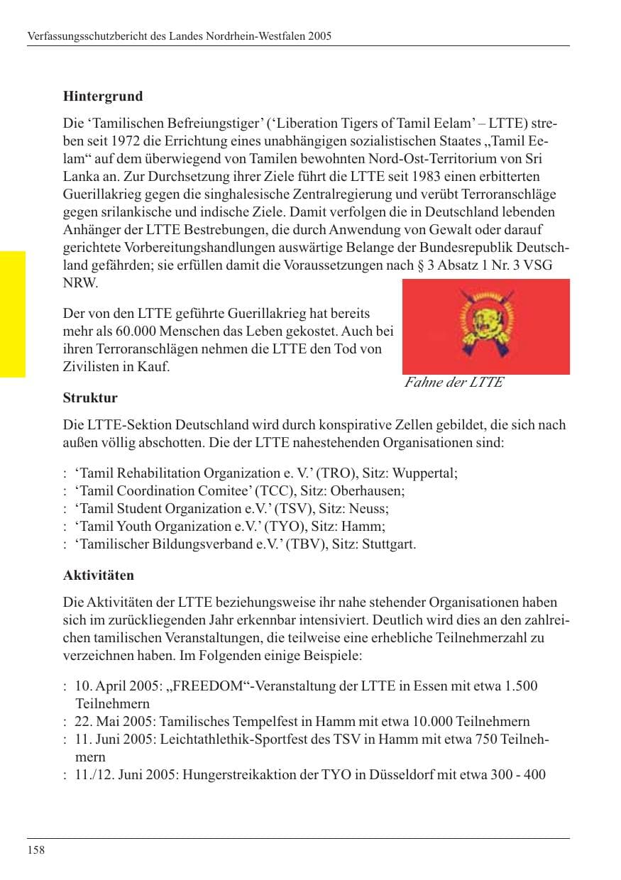 Seite 160 des Verfassungsschutzbericht 2005 Nordrhein-Westfalen