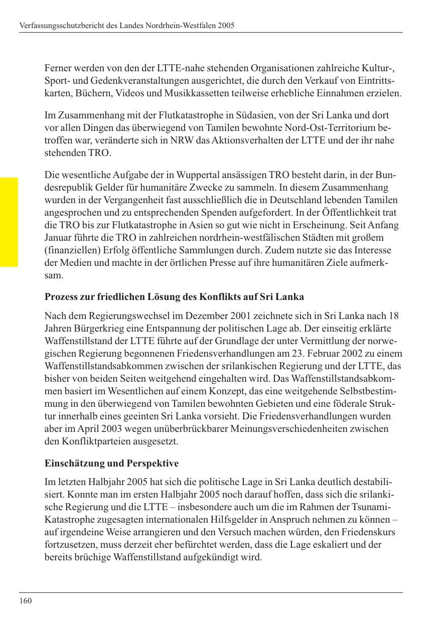 Seite 162 des Verfassungsschutzbericht 2005 Nordrhein-Westfalen