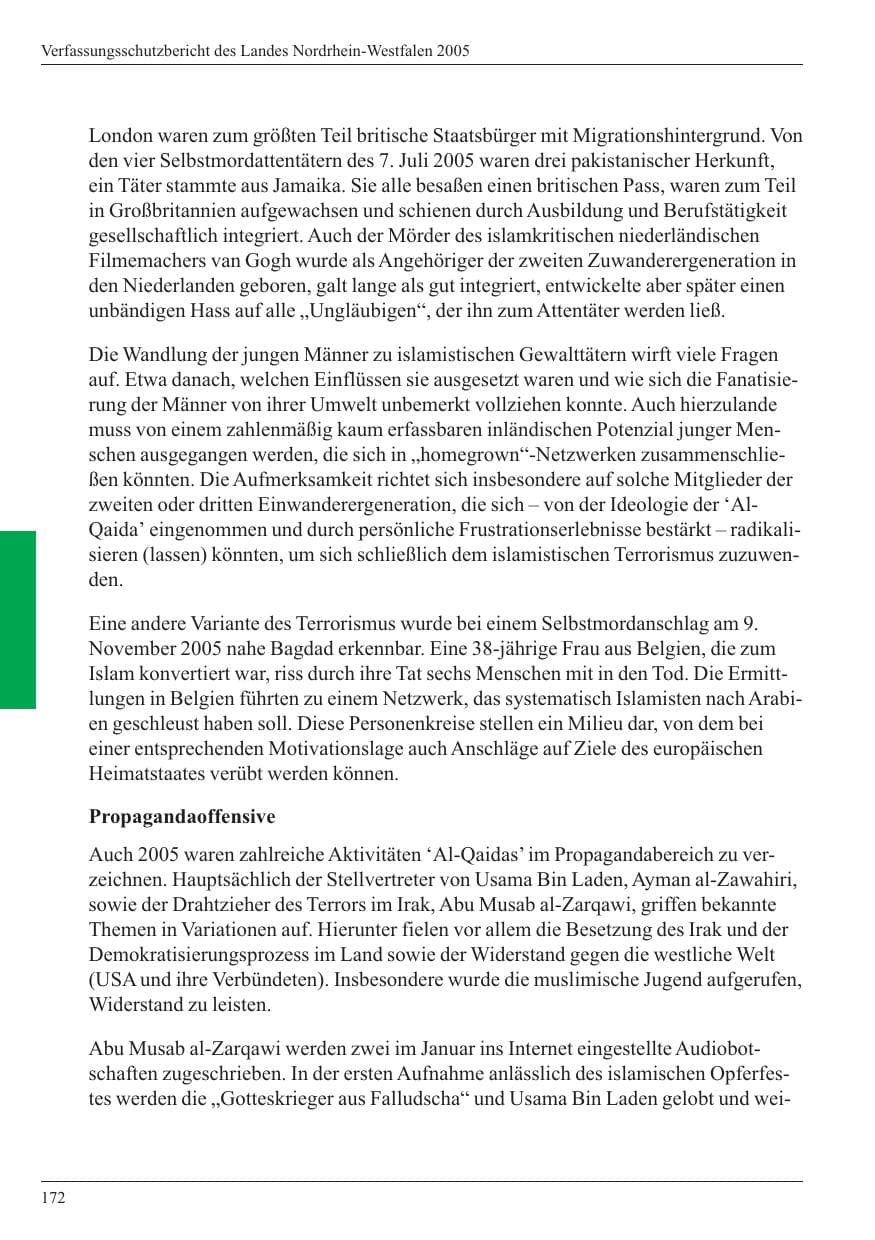 Seite 174 des Verfassungsschutzbericht 2005 Nordrhein-Westfalen
