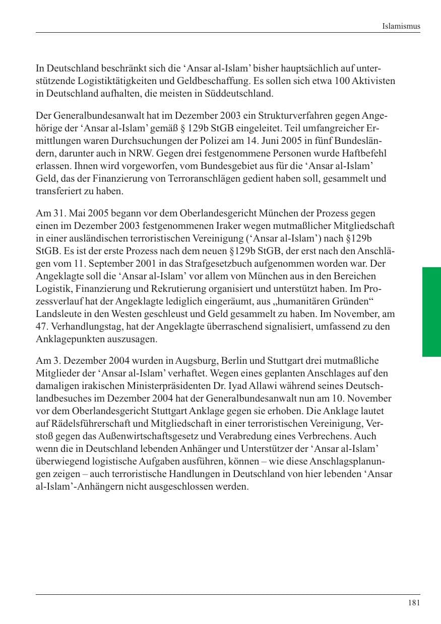 Seite 183 des Verfassungsschutzbericht 2005 Nordrhein-Westfalen