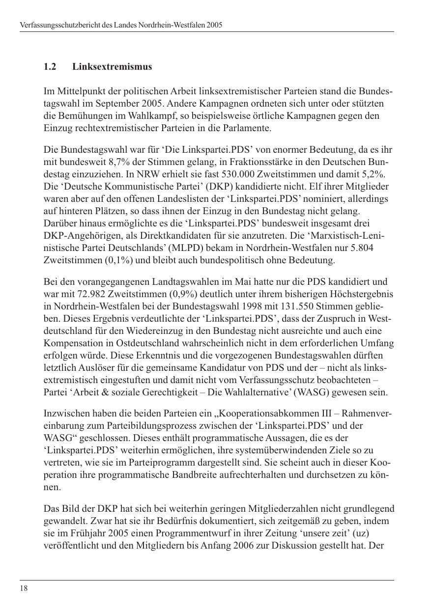 Seite 20 des Verfassungsschutzbericht 2005 Nordrhein-Westfalen