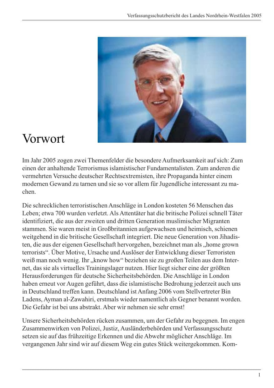 Seite 3 des Verfassungsschutzbericht 2005 Nordrhein-Westfalen