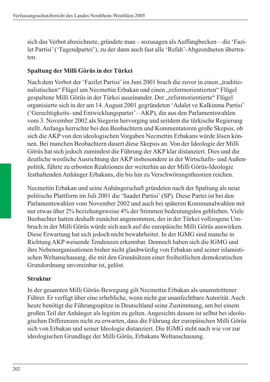 Seite 204 des Verfassungsschutzbericht 2005 Nordrhein-Westfalen