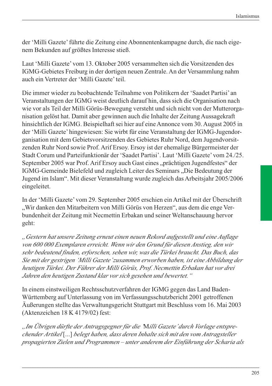 Seite 207 des Verfassungsschutzbericht 2005 Nordrhein-Westfalen