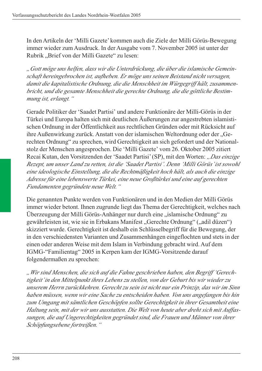 Seite 210 des Verfassungsschutzbericht 2005 Nordrhein-Westfalen