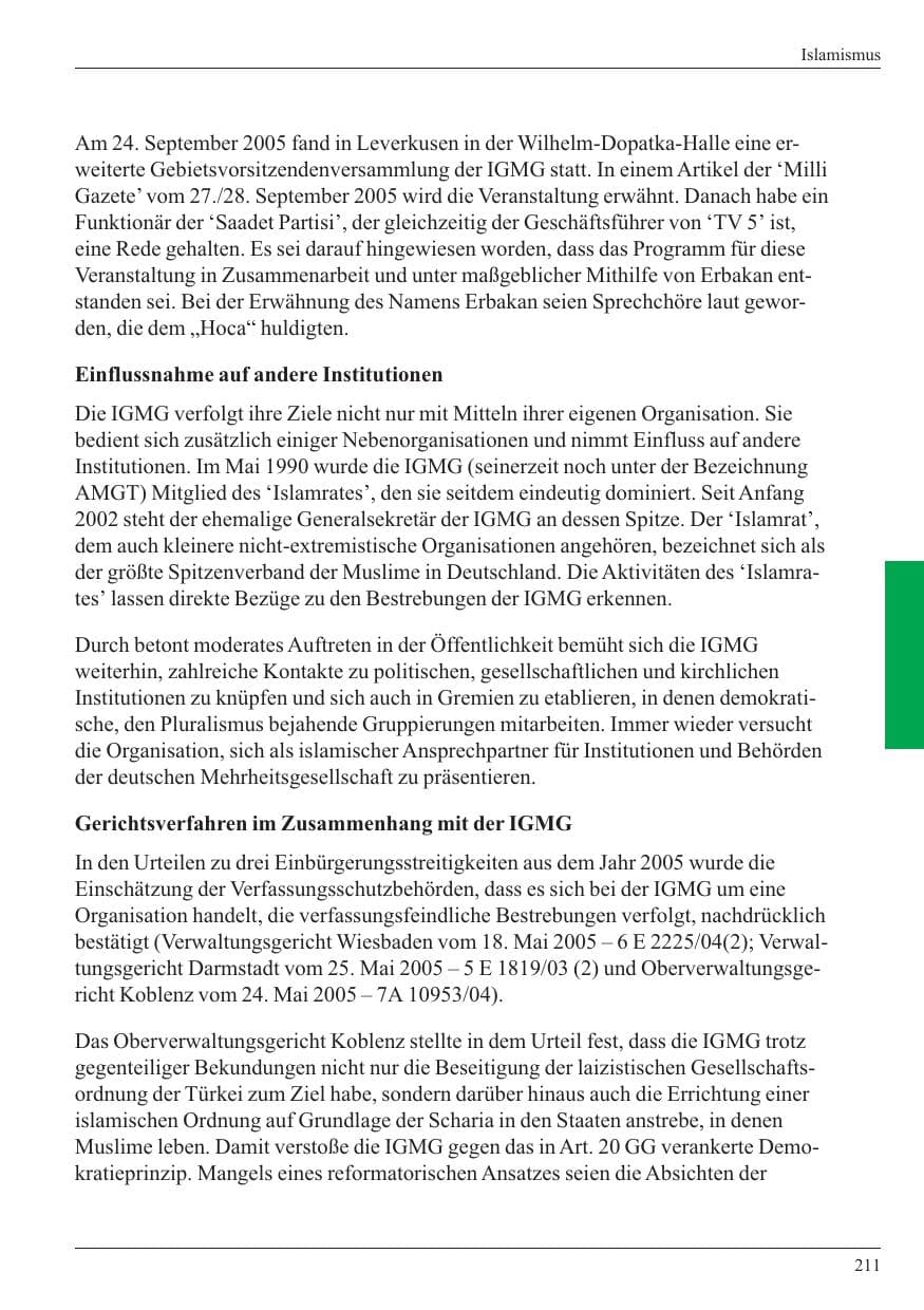 Seite 213 des Verfassungsschutzbericht 2005 Nordrhein-Westfalen