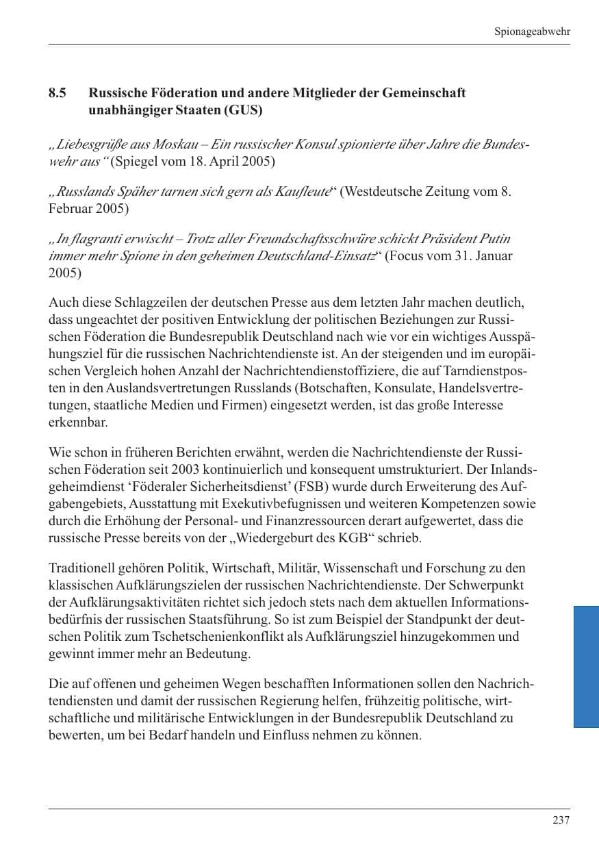 Seite 239 des Verfassungsschutzbericht 2005 Nordrhein-Westfalen