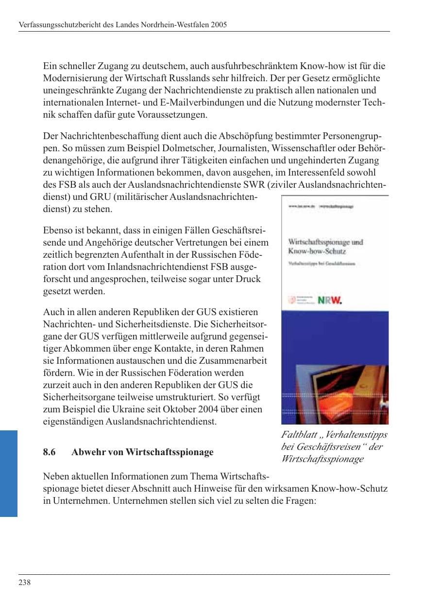 Seite 240 des Verfassungsschutzbericht 2005 Nordrhein-Westfalen