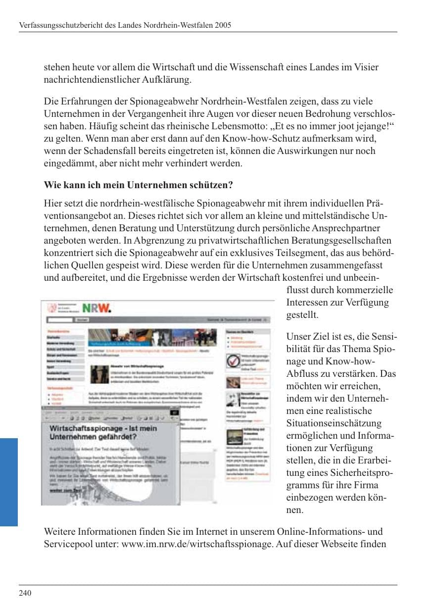Seite 242 des Verfassungsschutzbericht 2005 Nordrhein-Westfalen