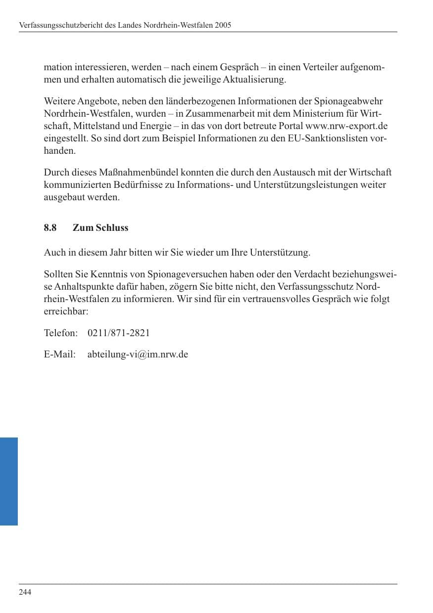 Seite 246 des Verfassungsschutzbericht 2005 Nordrhein-Westfalen