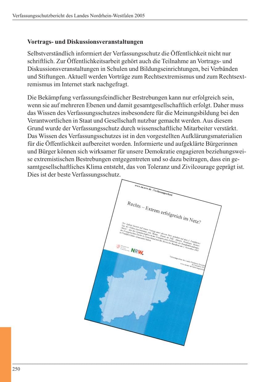 Seite 252 des Verfassungsschutzbericht 2005 Nordrhein-Westfalen
