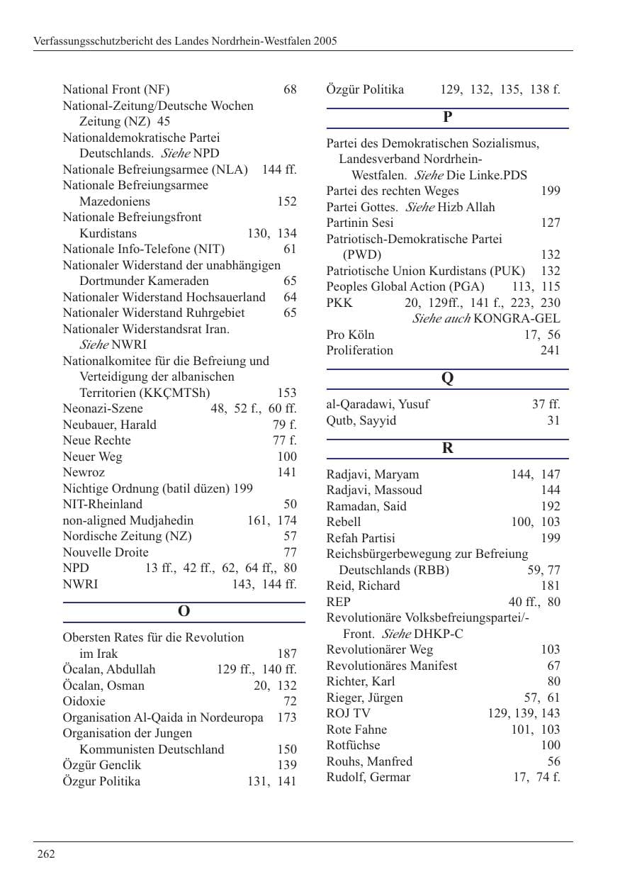 Seite 264 des Verfassungsschutzbericht 2005 Nordrhein-Westfalen