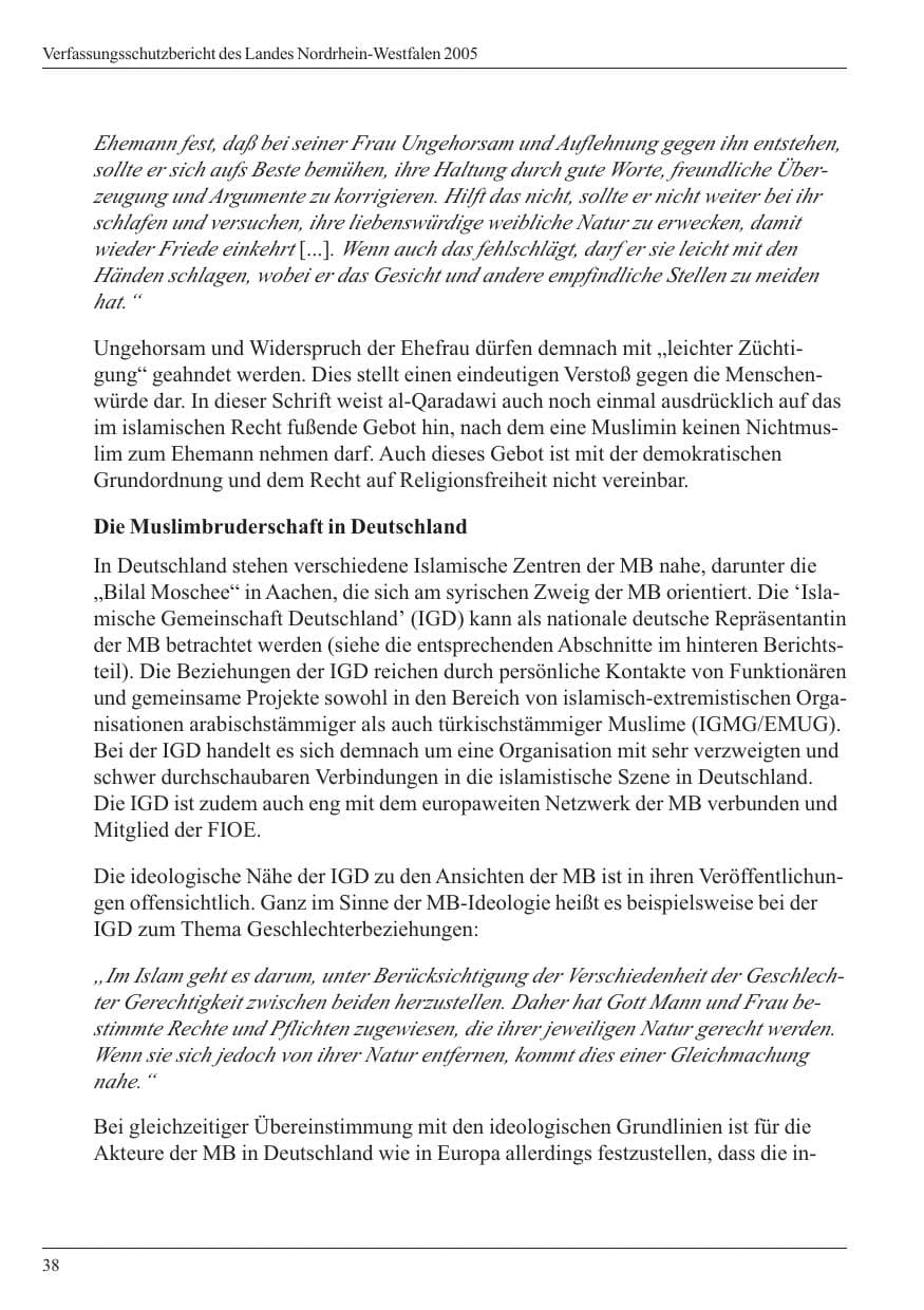 Seite 40 des Verfassungsschutzbericht 2005 Nordrhein-Westfalen