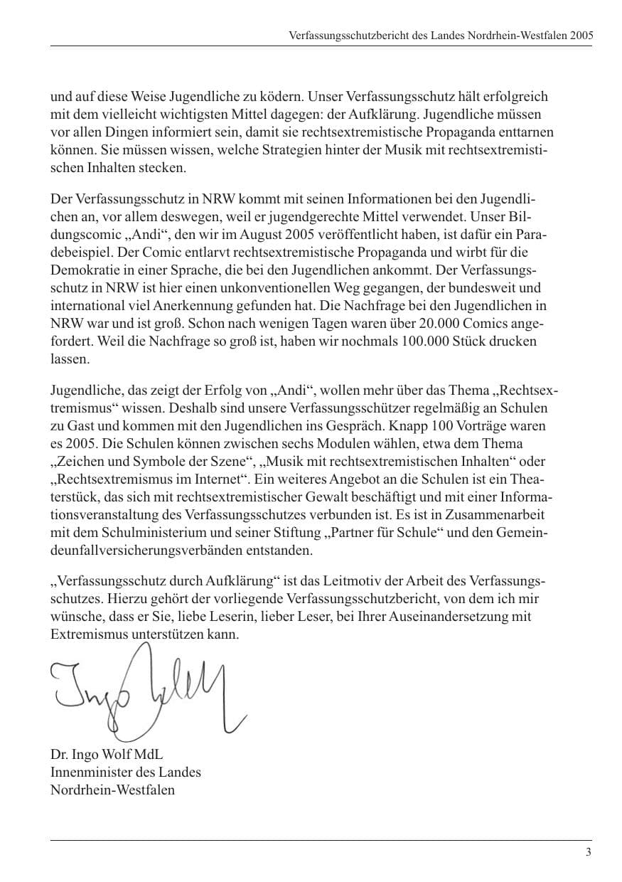 Seite 5 des Verfassungsschutzbericht 2005 Nordrhein-Westfalen