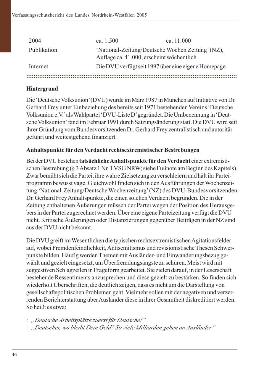Seite 48 des Verfassungsschutzbericht 2005 Nordrhein-Westfalen