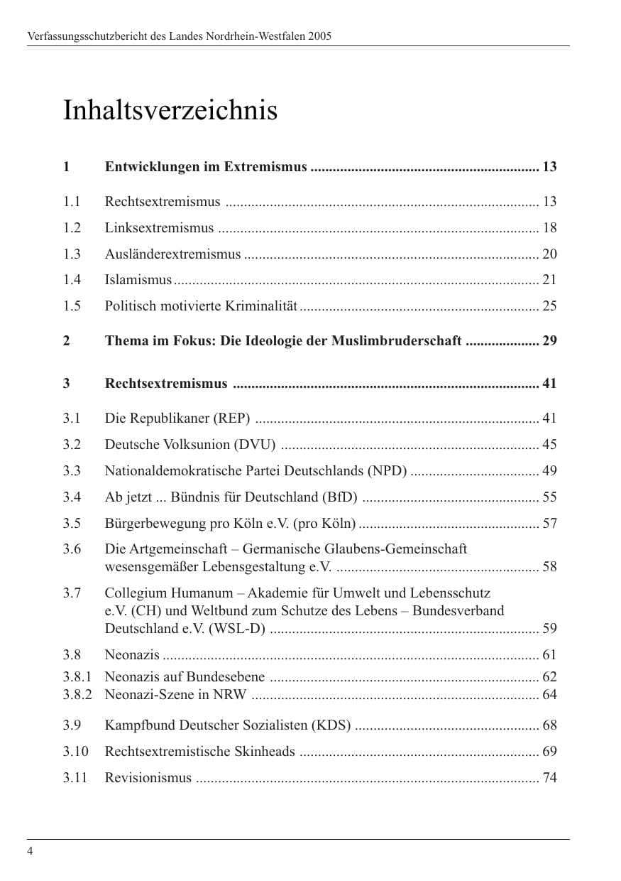 Seite 6 des Verfassungsschutzbericht 2005 Nordrhein-Westfalen