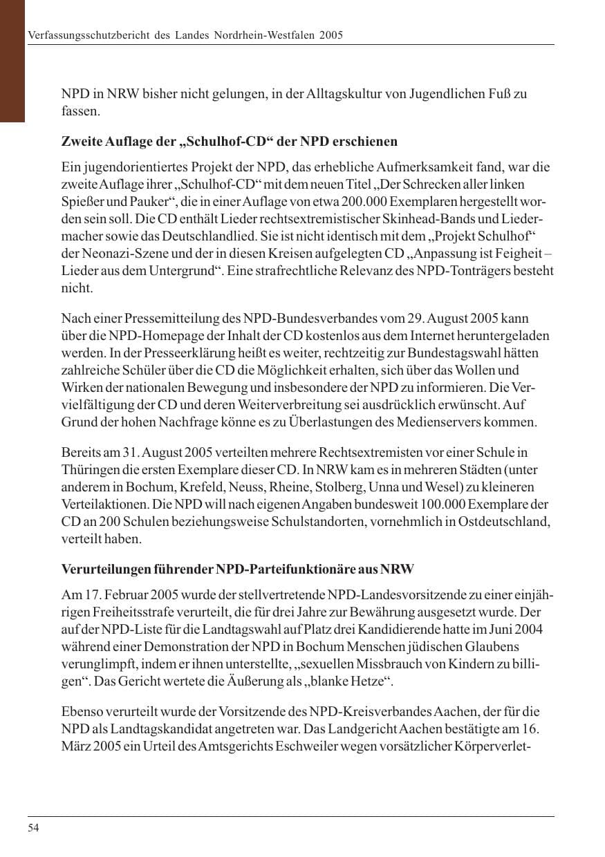 Seite 56 des Verfassungsschutzbericht 2005 Nordrhein-Westfalen