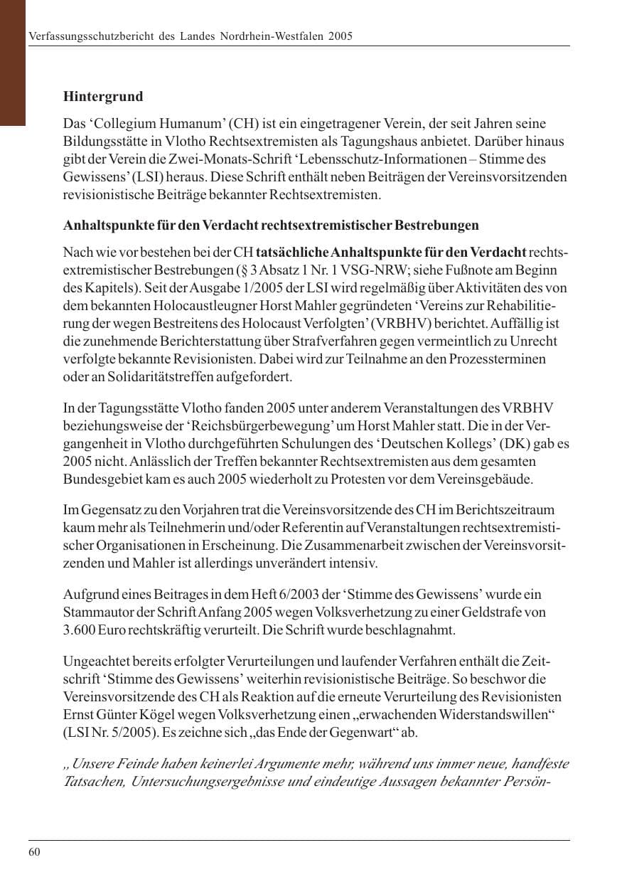 Seite 62 des Verfassungsschutzbericht 2005 Nordrhein-Westfalen