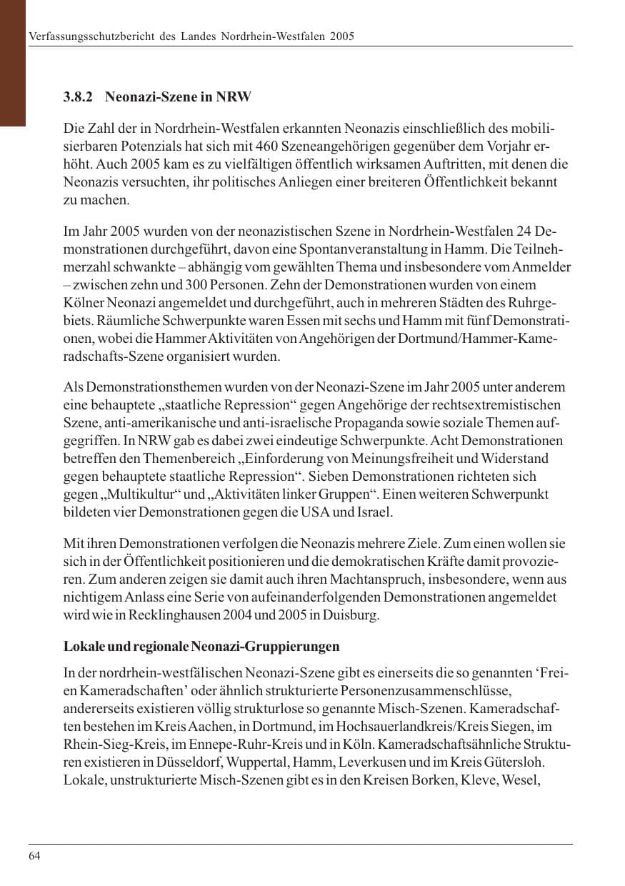 Seite 66 des Verfassungsschutzbericht 2005 Nordrhein-Westfalen