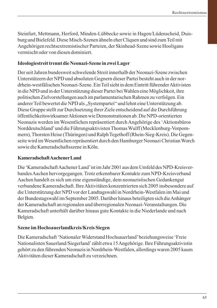 Seite 67 des Verfassungsschutzbericht 2005 Nordrhein-Westfalen