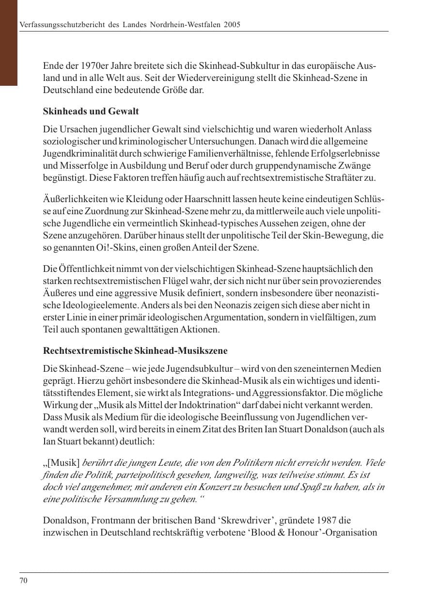 Seite 72 des Verfassungsschutzbericht 2005 Nordrhein-Westfalen