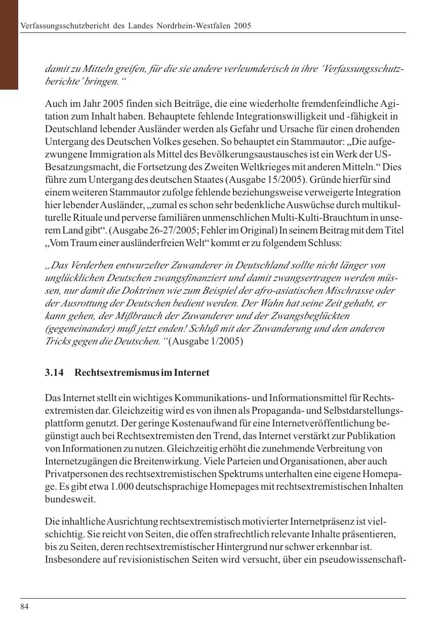 Seite 86 des Verfassungsschutzbericht 2005 Nordrhein-Westfalen