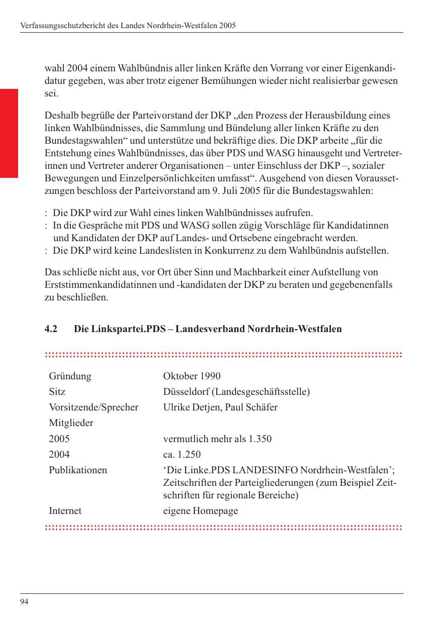 Seite 96 des Verfassungsschutzbericht 2005 Nordrhein-Westfalen