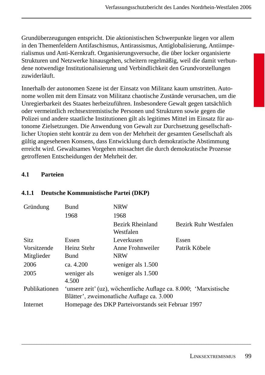 Seite 101 des Verfassungsschutzbericht 2006 Nordrhein-Westfalen