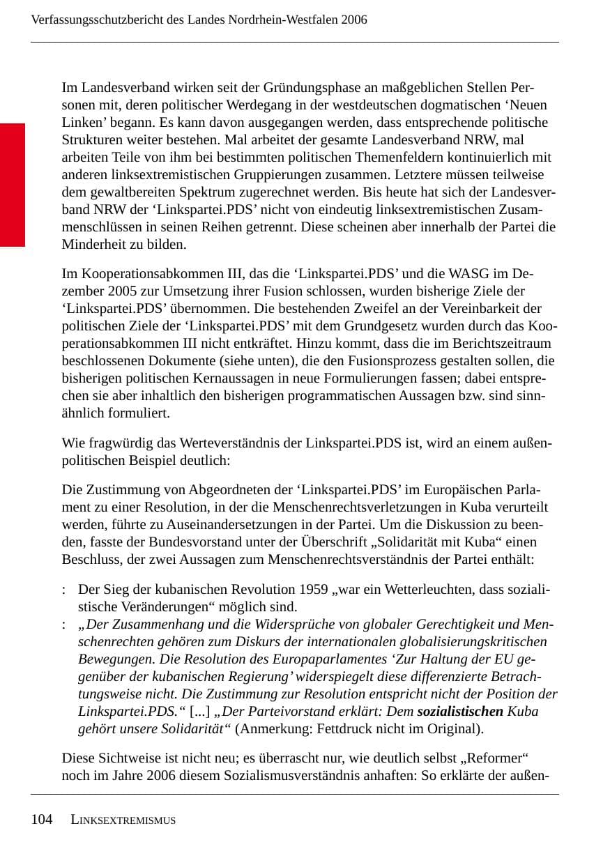 Seite 106 des Verfassungsschutzbericht 2006 Nordrhein-Westfalen