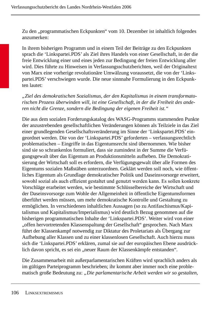 Seite 108 des Verfassungsschutzbericht 2006 Nordrhein-Westfalen