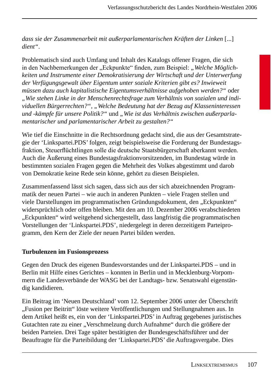 Seite 109 des Verfassungsschutzbericht 2006 Nordrhein-Westfalen