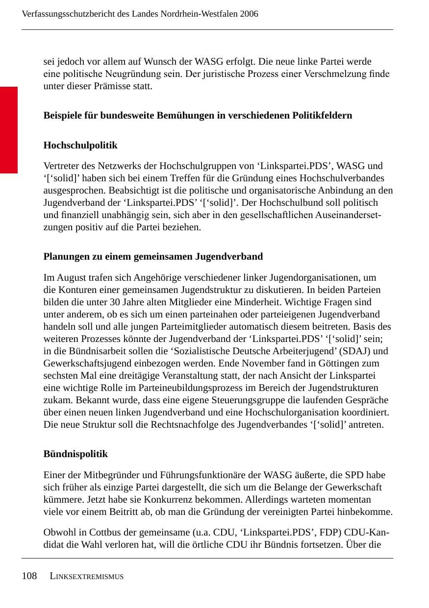 Seite 110 des Verfassungsschutzbericht 2006 Nordrhein-Westfalen