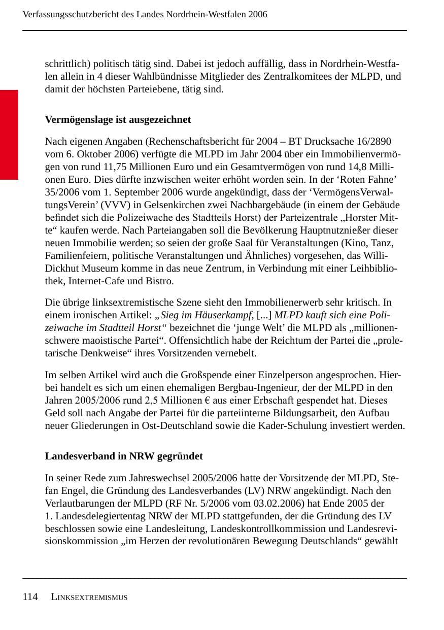 Seite 116 des Verfassungsschutzbericht 2006 Nordrhein-Westfalen