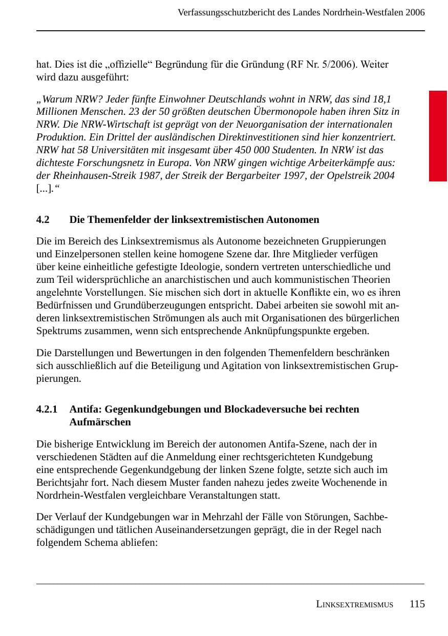 Seite 117 des Verfassungsschutzbericht 2006 Nordrhein-Westfalen