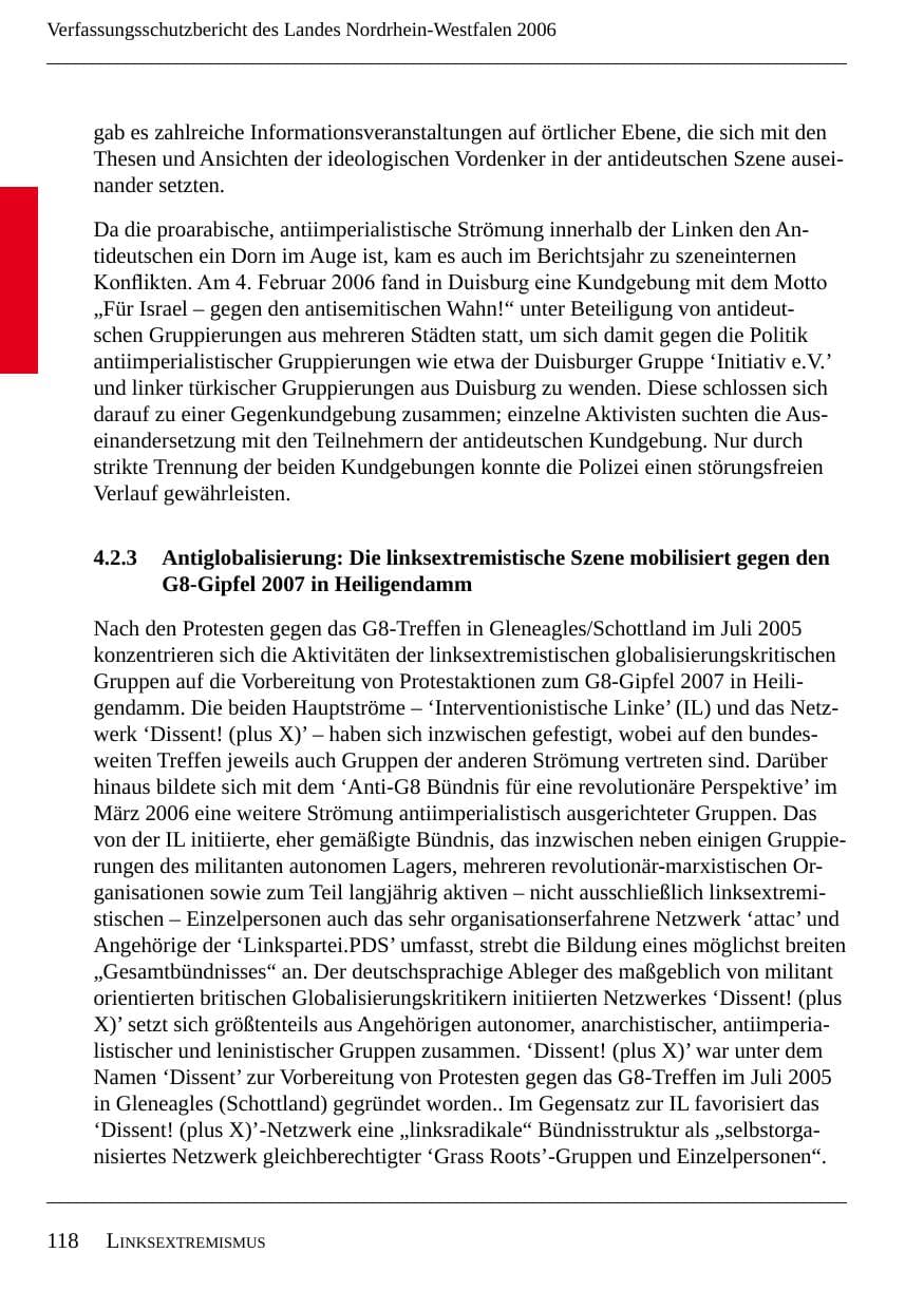 Seite 120 des Verfassungsschutzbericht 2006 Nordrhein-Westfalen